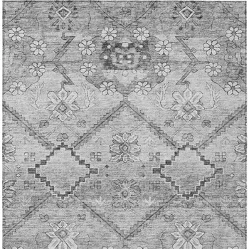 8' X 10' Gray Charcoal And Silver Floral Washable Indoor Outdoor Area Rug
