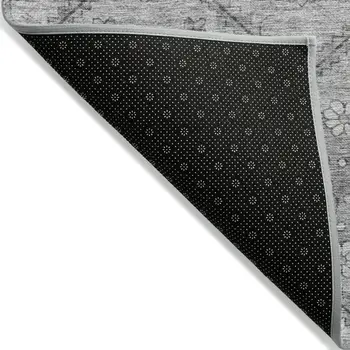 9' X 12' Gray Charcoal And Silver Floral Washable Indoor Outdoor Area Rug