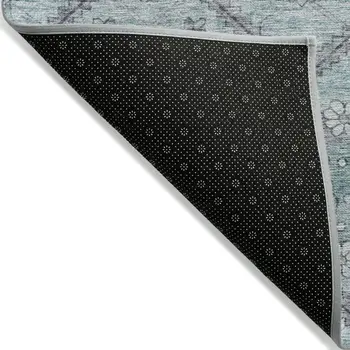 5' X 8' Teal Blue Aqua And Gray Floral Washable Indoor Outdoor Area Rug