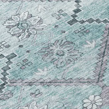 8' Teal Blue Aqua And Gray Round Floral Washable Indoor Outdoor Area Rug