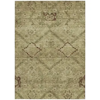 3' X 5' Brown Beige And Artichoke Green Floral Washable Indoor Outdoor Area Rug
