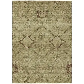 3' X 5' Brown Beige And Artichoke Green Floral Washable Indoor Outdoor Area Rug
