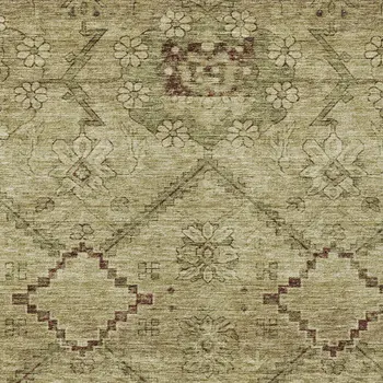 8' X 10' Brown Beige And Artichoke Green Floral Washable Indoor Outdoor Area Rug