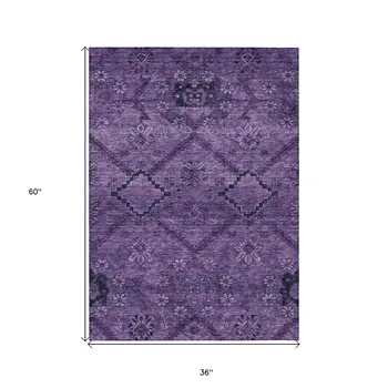 3' X 5' Eggplant Purple And Plum Floral Washable Indoor Outdoor Area Rug