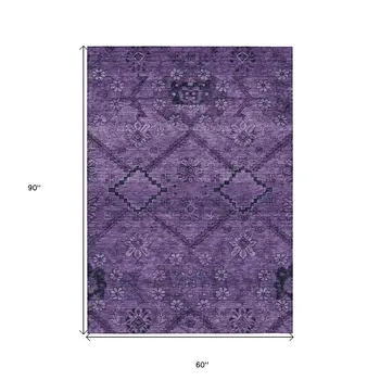 5' X 8' Eggplant Purple And Plum Floral Washable Indoor Outdoor Area Rug
