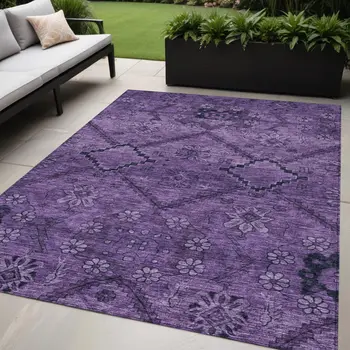 5' X 8' Eggplant Purple And Plum Floral Washable Indoor Outdoor Area Rug