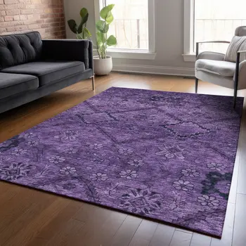 5' X 8' Eggplant Purple And Plum Floral Washable Indoor Outdoor Area Rug