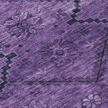 8' Eggplant Purple And Plum Round Floral Washable Indoor Outdoor Area Rug