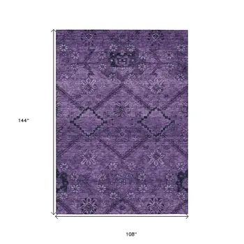 9' X 12' Eggplant Purple And Plum Floral Washable Indoor Outdoor Area Rug