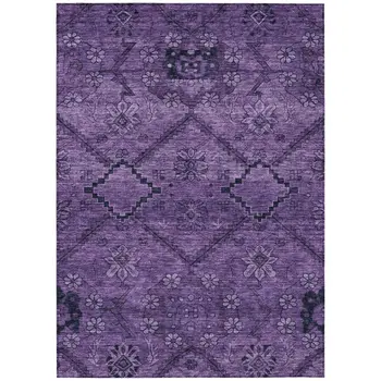 9' X 12' Eggplant Purple And Plum Floral Washable Indoor Outdoor Area Rug