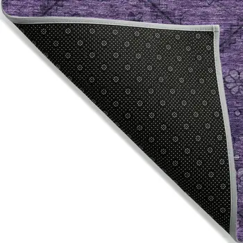 9' X 12' Eggplant Purple And Plum Floral Washable Indoor Outdoor Area Rug