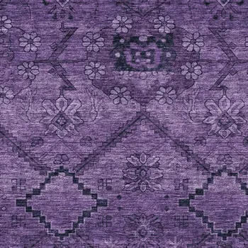 10' X 14' Eggplant Purple And Plum Floral Washable Indoor Outdoor Area Rug