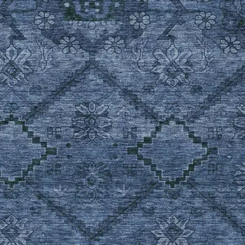 5' X 8' Navy Blue And Denim Blue Floral Washable Indoor Outdoor Area Rug