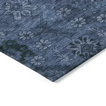 8' X 10' Navy Blue And Denim Blue Floral Washable Indoor Outdoor Area Rug