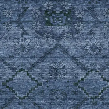 8' X 10' Navy Blue And Denim Blue Floral Washable Indoor Outdoor Area Rug