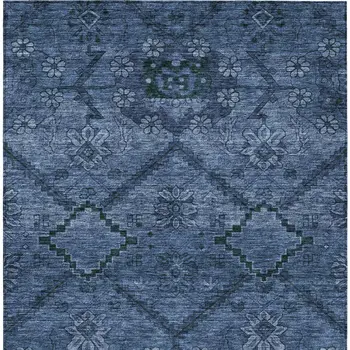 10' X 14' Navy Blue And Denim Blue Floral Washable Indoor Outdoor Area Rug