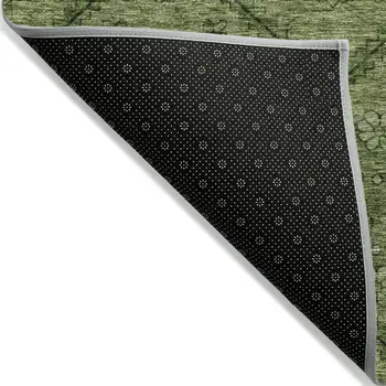 5' X 8' Olive Green Fern Green And Artichoke Green Floral Washable Indoor Outdoor Area Rug