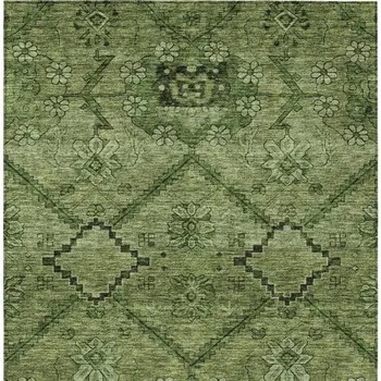 9' X 12' Olive Green Fern Green And Artichoke Green Floral Washable Indoor Outdoor Area Rug