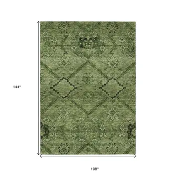 9' X 12' Olive Green Fern Green And Artichoke Green Floral Washable Indoor Outdoor Area Rug
