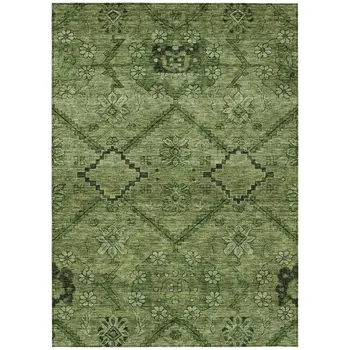 9' X 12' Olive Green Fern Green And Artichoke Green Floral Washable Indoor Outdoor Area Rug