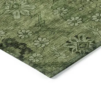 9' X 12' Olive Green Fern Green And Artichoke Green Floral Washable Indoor Outdoor Area Rug