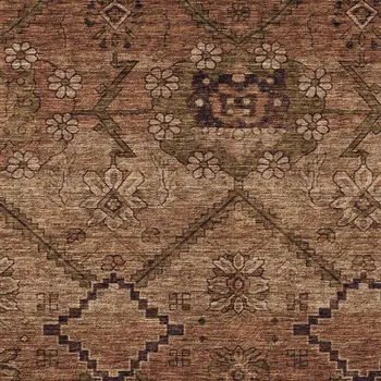 3' X 5' Orange Copper And Brown Floral Washable Indoor Outdoor Area Rug