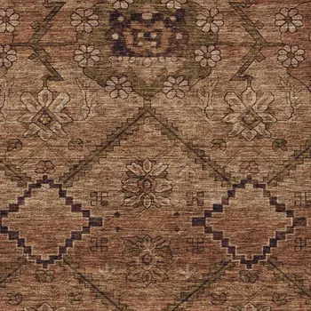 10' X 14' Orange Copper And Brown Floral Washable Indoor Outdoor Area Rug