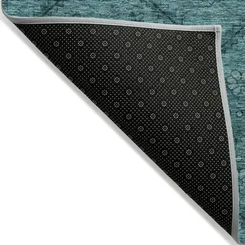5' X 8' Teal Blue And Aqua Floral Washable Indoor Outdoor Area Rug