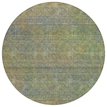 8' Green Gold And Charcoal Round Abstract Washable Indoor Outdoor Area Rug