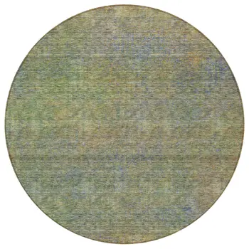 8' Green Gold And Charcoal Round Abstract Washable Indoor Outdoor Area Rug