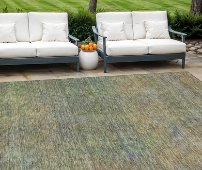 10' X 14' Green Gold And Charcoal Abstract Washable Indoor Outdoor Area Rug
