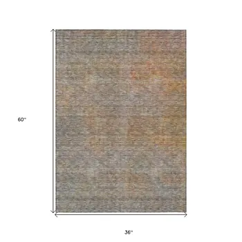 3' X 5' Gray Charcoal And Orange Abstract Washable Indoor Outdoor Area Rug