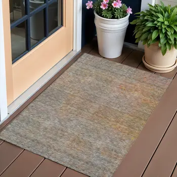 3' X 5' Gray Charcoal And Orange Abstract Washable Indoor Outdoor Area Rug