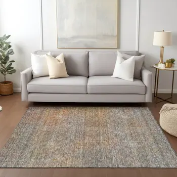 3' X 5' Gray Charcoal And Orange Abstract Washable Indoor Outdoor Area Rug