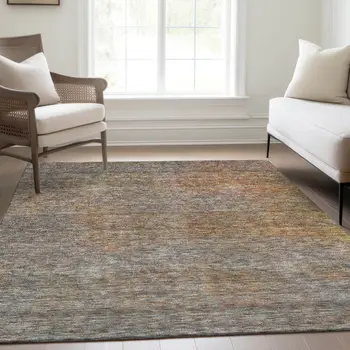 8' X 10' Gray Charcoal And Orange Abstract Washable Indoor Outdoor Area Rug