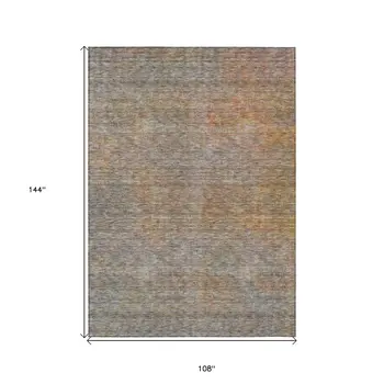 9' X 12' Gray Charcoal And Orange Abstract Washable Indoor Outdoor Area Rug