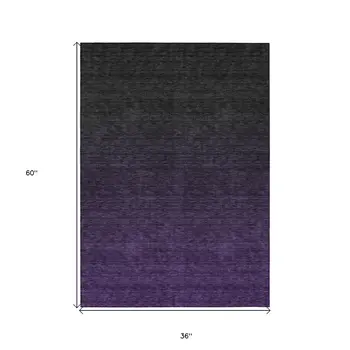 3' X 5' Eggplant Purple And Charcoal Abstract Washable Indoor Outdoor Area Rug
