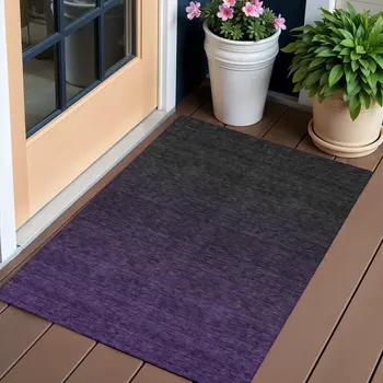 3' X 5' Eggplant Purple And Charcoal Abstract Washable Indoor Outdoor Area Rug