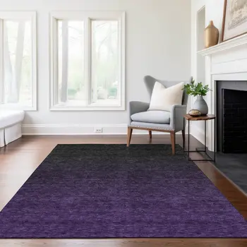 3' X 5' Eggplant Purple And Charcoal Abstract Washable Indoor Outdoor Area Rug