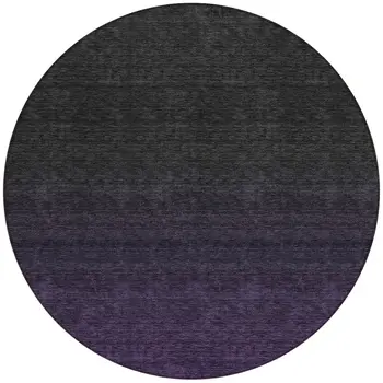 8' Eggplant Purple And Charcoal Round Abstract Washable Indoor Outdoor Area Rug