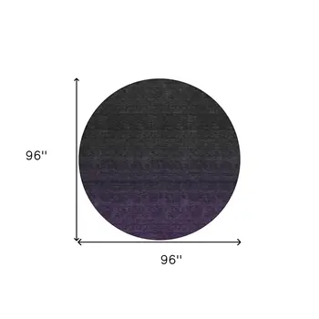 8' Eggplant Purple And Charcoal Round Abstract Washable Indoor Outdoor Area Rug