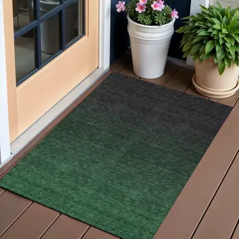 3' X 5' Emerald And Charcoal Abstract Washable Indoor Outdoor Area Rug