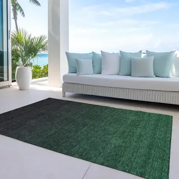 5' X 8' Emerald And Charcoal Abstract Washable Indoor Outdoor Area Rug