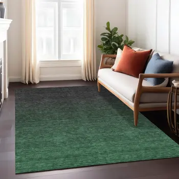 5' X 8' Emerald And Charcoal Abstract Washable Indoor Outdoor Area Rug