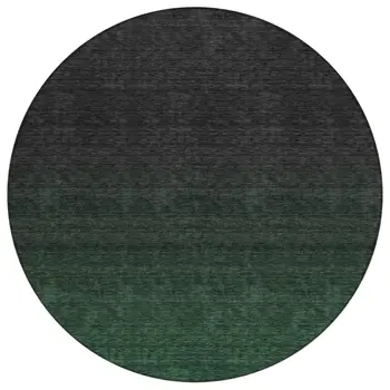 8' Emerald And Charcoal Round Abstract Washable Indoor Outdoor Area Rug