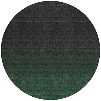8' Emerald And Charcoal Round Abstract Washable Indoor Outdoor Area Rug