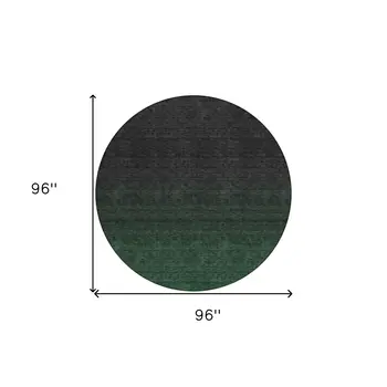 8' Emerald And Charcoal Round Abstract Washable Indoor Outdoor Area Rug