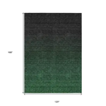 10' X 14' Emerald And Charcoal Abstract Washable Indoor Outdoor Area Rug