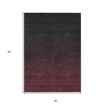 5' X 8' Merlot And Charcoal Abstract Washable Indoor Outdoor Area Rug