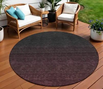 8' Merlot And Charcoal Round Abstract Washable Indoor Outdoor Area Rug